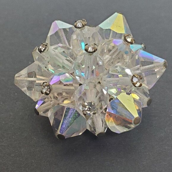 Vintage Aurora Borealis Clear AB Glass Beaded Cluster Silver Tone Brooch Pin‎ - Picture 9 of 9
